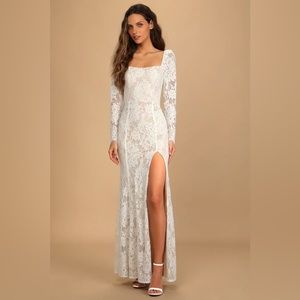Together in Bliss White Lace Long Sleeve Mermaid Maxi Dress - worn 1x. Size M